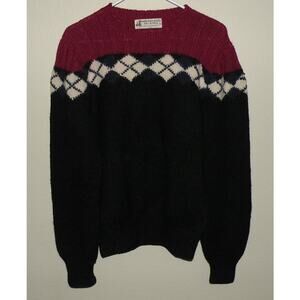 Handmade In Peru Men’s Medium Crew Neck Sweater 100% Alpaca Wool Red Black White